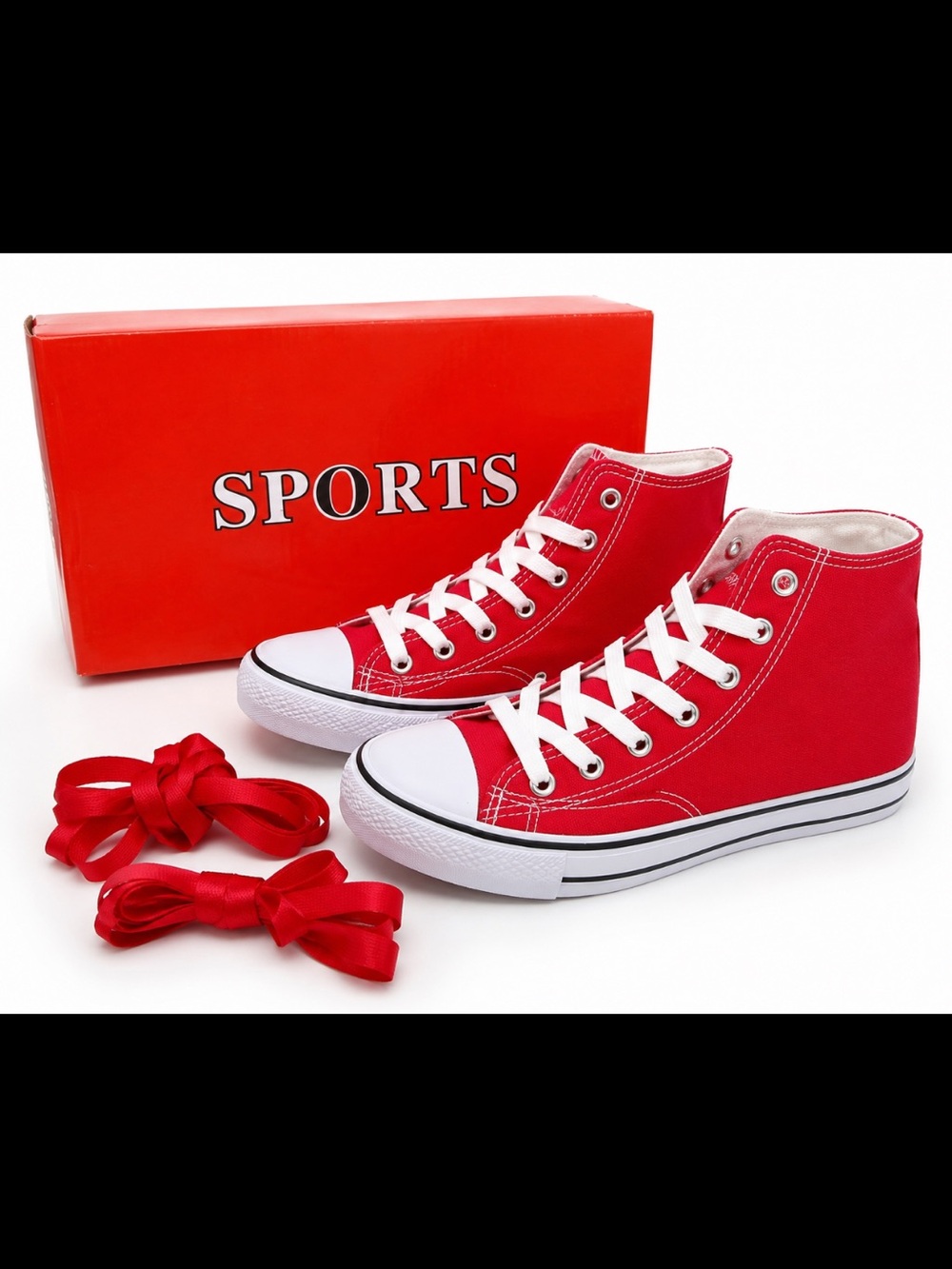 Women’s Red High Top Canvas Sneakers Size 8 With White & Red Laces
